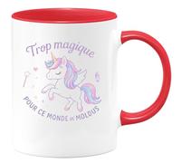 quotedazur - Mug Trop magique pour ce monde de moldus - Tasse Cadeau Licorne Femme - Rouge/Céramique