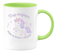 quotedazur - Mug Trop magique pour ce monde de moldus - Tasse Cadeau Licorne Femme - Vert/Céramique