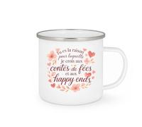 quotedazur - Mug Tu es la raison pour laquelle je crois aux contes de fées et aux happy ends - Tasse Cadeau Amour, Saint-Valentin, Couple Femme - Blanc/Emaillé