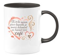 quotedazur - Mug Tu es la raison pour laquelle je souris bêtement en buvant mon café - Tasse Cadeau Amour, Saint-Valentin, Couple Homme - Noir/Céramique