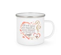 quotedazur - Mug Tu es la raison pour laquelle je souris bêtement en buvant mon café - Tasse Cadeau Amour, Saint-Valentin, Couple Homme - Blanc/Emaillé