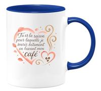 quotedazur - Mug Tu es la raison pour laquelle je souris bêtement en buvant mon café - Tasse Cadeau Amour, Saint-Valentin, Couple Homme - Bleu/Céramique