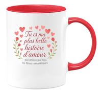 quotedazur - Mug Tu es ma plus belle histoire d'amour, bien mieux que tous les films romantiques - Tasse Cadeau Amour, Saint-Valentin, Couple Femme - Rouge/Céramique