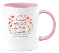 quotedazur - Mug Tu es ma plus belle histoire d'amour, bien mieux que tous les films romantiques - Tasse Cadeau Amour, Saint-Valentin, Couple Femme - Rose/Céramique