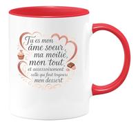 quotedazur - Mug Tu es mon âme soeur, ma moitié, mon tout, et accessoirement celle qui finit toujours mon dessert - Tasse Cadeau Amour, Saint-Valentin, Couple Femme - Rouge/Céramique