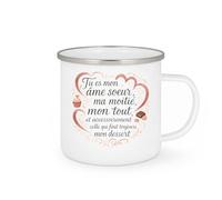 quotedazur - Mug Tu es mon âme soeur, ma moitié, mon tout, et accessoirement celle qui finit toujours mon dessert - Tasse Cadeau Amour, Saint-Valentin, Couple Femme - Blanc/Emaillé
