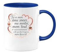 quotedazur - Mug Tu es mon âme soeur, ma moitié, mon tout, et accessoirement celle qui finit toujours mon dessert - Tasse Cadeau Amour, Saint-Valentin, Couple Femme - Bleu/Céramique