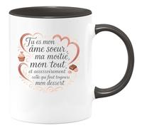 quotedazur - Mug Tu es mon âme soeur, ma moitié, mon tout, et accessoirement celle qui finit toujours mon dessert - Tasse Cadeau Amour, Saint-Valentin, Couple Femme - Noir/Céramique