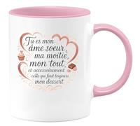 quotedazur - Mug Tu es mon âme soeur, ma moitié, mon tout, et accessoirement celle qui finit toujours mon dessert - Tasse Cadeau Amour, Saint-Valentin, Couple Femme - Rose/Céramique