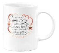 quotedazur - Mug Tu es mon âme soeur, ma moitié, mon tout, et accessoirement celle qui finit toujours mon dessert - Tasse Cadeau Amour, Saint-Valentin, Couple Femme - Blanc/Céramique