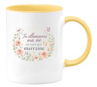 quotedazur - Mug Tu illumineras ma vie en tant que marraine - Tasse Cadeau Baptême Demande Future Marraine Femme - Jaune/Céramique