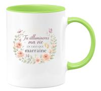 quotedazur - Mug Tu illumineras ma vie en tant que marraine - Tasse Cadeau Baptême Demande Future Marraine Femme - Vert/Céramique