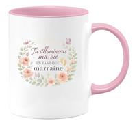 quotedazur - Mug Tu illumineras ma vie en tant que marraine - Tasse Cadeau Baptême Demande Future Marraine Femme - Rose/Céramique