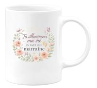 quotedazur - Mug Tu illumineras ma vie en tant que marraine - Tasse Cadeau Baptême Demande Future Marraine Femme - Blanc/Céramique