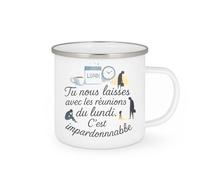 quotedazur - Mug Tu nous laisses avec les réunions du lundi. C'est impardonnable - Tasse Cadeau Départ collègue - Blanc/Emaillé