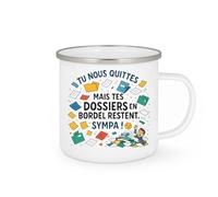 quotedazur - Mug Tu nous quittes mais tes dossiers en bordel restent. Sympa ! - Tasse Cadeau Départ collègue - Blanc/Emaillé