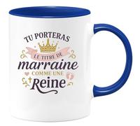 quotedazur - Mug Tu porteras le titre de marraine comme une reine - Tasse Cadeau Baptême Demande Future Marraine Femme - Bleu/Céramique