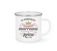 quotedazur - Mug Tu porteras le titre de marraine comme une reine - Tasse Cadeau Baptême Demande Future Marraine Femme - Blanc/Emaillé