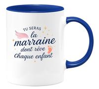 quotedazur - Mug Tu seras la marraine dont rêve chaque enfant - Tasse Cadeau Baptême Demande Future Marraine Femme - Bleu/Céramique