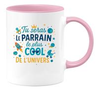 quotedazur - Mug Tu seras le parrain le plus cool de l'univers - Tasse Cadeau Baptême Demande Futur Parrain Homme - Rose/Céramique