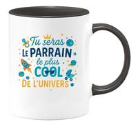 quotedazur - Mug Tu seras le parrain le plus cool de l'univers - Tasse Cadeau Baptême Demande Futur Parrain Homme - Noir/Céramique