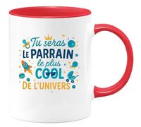 quotedazur - Mug Tu seras le parrain le plus cool de l'univers - Tasse Cadeau Baptême Demande Futur Parrain Homme - Rouge/Céramique