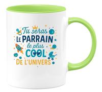 quotedazur - Mug Tu seras le parrain le plus cool de l'univers - Tasse Cadeau Baptême Demande Futur Parrain Homme - Vert/Céramique