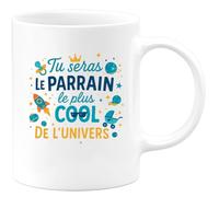 quotedazur - Mug Tu seras le parrain le plus cool de l'univers - Tasse Cadeau Baptême Demande Futur Parrain Homme - Blanc/Céramique