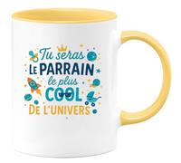 quotedazur - Mug Tu seras le parrain le plus cool de l'univers - Tasse Cadeau Baptême Demande Futur Parrain Homme - Jaune/Céramique