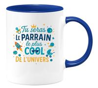 quotedazur - Mug Tu seras le parrain le plus cool de l'univers - Tasse Cadeau Baptême Demande Futur Parrain Homme - Bleu/Céramique
