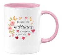 quotedazur - Mug Tu seras ma marraine, mon guide, mon amie - Tasse Cadeau Baptême Demande Future Marraine Femme - Rose/Céramique