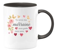 quotedazur - Mug Tu seras ma marraine, mon guide, mon amie - Tasse Cadeau Baptême Demande Future Marraine Femme - Noir/Céramique
