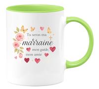 quotedazur - Mug Tu seras ma marraine, mon guide, mon amie - Tasse Cadeau Baptême Demande Future Marraine Femme - Vert/Céramique