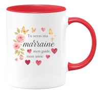 quotedazur - Mug Tu seras ma marraine, mon guide, mon amie - Tasse Cadeau Baptême Demande Future Marraine Femme - Rouge/Céramique