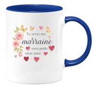 quotedazur - Mug Tu seras ma marraine, mon guide, mon amie - Tasse Cadeau Baptême Demande Future Marraine Femme - Bleu/Céramique