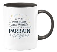 quotedazur - Mug Tu seras mon guide mon modèle mon parrain - Tasse Cadeau Baptême Demande Futur Parrain Homme - Noir/Céramique