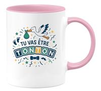 quotedazur - Mug Tu vas être Tonton - Tasse Cadeau Futur Tonton Homme - Rose/Céramique