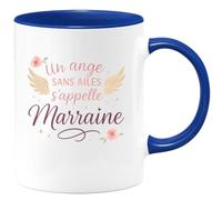quotedazur - Mug Un ange sans ailes s'appelle Marraine - Tasse Cadeau Marraine Femme - Bleu/Céramique