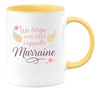 quotedazur - Mug Un ange sans ailes s'appelle Marraine - Tasse Cadeau Marraine Femme - Jaune/Céramique