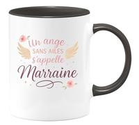quotedazur - Mug Un ange sans ailes s'appelle Marraine - Tasse Cadeau Marraine Femme - Noir/Céramique