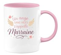 quotedazur - Mug Un ange sans ailes s'appelle Marraine - Tasse Cadeau Marraine Femme - Rose/Céramique