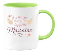 quotedazur - Mug Un ange sans ailes s'appelle Marraine - Tasse Cadeau Marraine Femme - Vert/Céramique