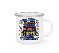 quotedazur - Mug Un jour il faudrait que je pense à me remettre en couple, je ne peux pas rester heureux comme ça toute ma vie - Tasse Cadeau Humour - Blanc/Emaillé