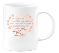 quotedazur - Mug un jour on rencontre une personne sans même le vouloir et puis elle devient notre plus belle histoire - Tasse Cadeau Saint-Valentin, Amour, Couple Femme - Blanc/Céramique