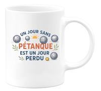 quotedazur - Mug Un jour sans pétanque est un jour perdu - Tasse Cadeau Pétanque Homme - Blanc/Céramique