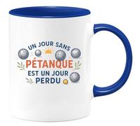 quotedazur - Mug Un jour sans pétanque est un jour perdu - Tasse Cadeau Pétanque Homme - Bleu/Céramique