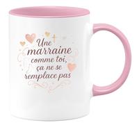 quotedazur - Mug Une marraine comme toi, ça ne se remplace pas - Tasse Cadeau Baptême Demande Future Marraine Femme - Rose/Céramique