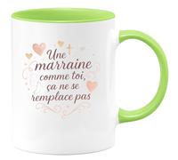 quotedazur - Mug Une marraine comme toi, ça ne se remplace pas - Tasse Cadeau Baptême Demande Future Marraine Femme - Vert/Céramique