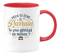 quotedazur - Mug Veux-tu être le parrain le plus génial du monde ? - Tasse Cadeau Baptême Demande Futur Parrain Homme - Rouge/Céramique