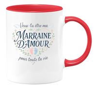 quotedazur - Mug veux tu être ma marraine d'amour pour toute la vie - Tasse Cadeau Baptême Demande Future Marraine Femme - Rouge/Céramique